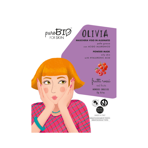 FOR SKIN • MASCHERA VISO IN ALGINATO BIO OLIVIA PER PELLE GRASSA (FRUTTI ROSSI) | PUROBIO COSMETICS