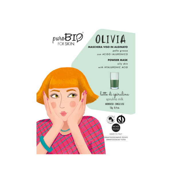 FOR SKIN • MASCHERA VISO IN ALGINATO BIO OLIVIA PER PELLE GRASSA (LATTE DI SPIRULINA) | PUROBIO COSMETICS