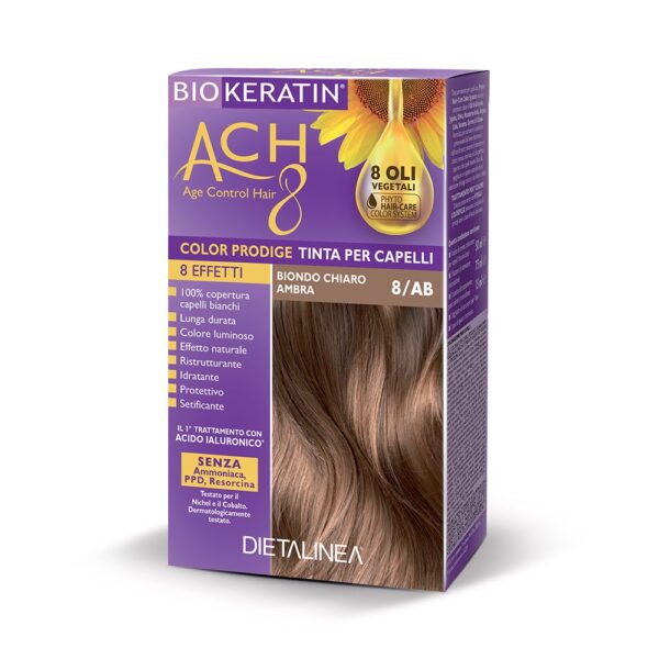 TINTA PER CAPELLI BIONDO CHIARO AMBRA 8/AB | BIOKERATIN ACH8
