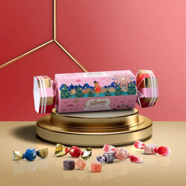 CHRISTMAS IN CANDYLAND • CONFEZIONE REGALO CRACKER CON GELATINE E PRALINE ASSORTITE | LEONE 1857