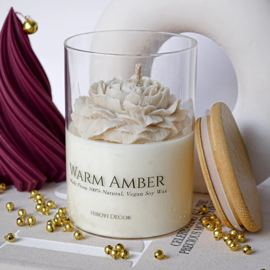 CANDELA PROFUMATA GRANDE IN BARATTOLO DI VETRO / PETALI DI PEONIA - immagine 3