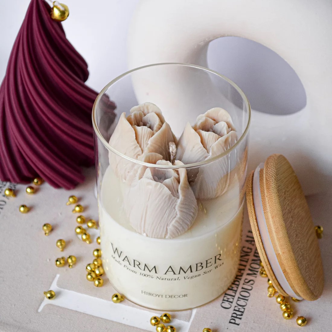 CANDELA PROFUMATA BEIGE TULIP IN VETRO / FIORI D'ARANCIO E LEGNO DI CEDRO - immagine 3