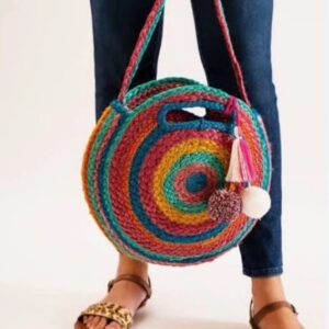 BORSA ROTONDA MULTICOLOR IN JUTA INTRECCIATA
