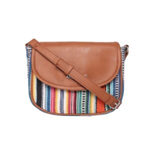 BORSA A TRACOLLA A RIGHE CON DETTAGLI IN FINTA PELLE
