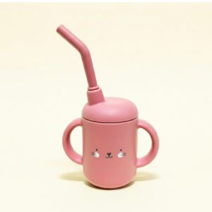 TAZZA IN SILICONE CON CANNUCCIA E MANICI "KITTY LA GATTINA" / ROSA ANTICO