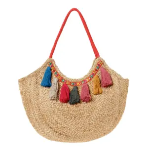 BORSA A TRACOLLA IN JUTA CON NAPPE MULTICOLOR