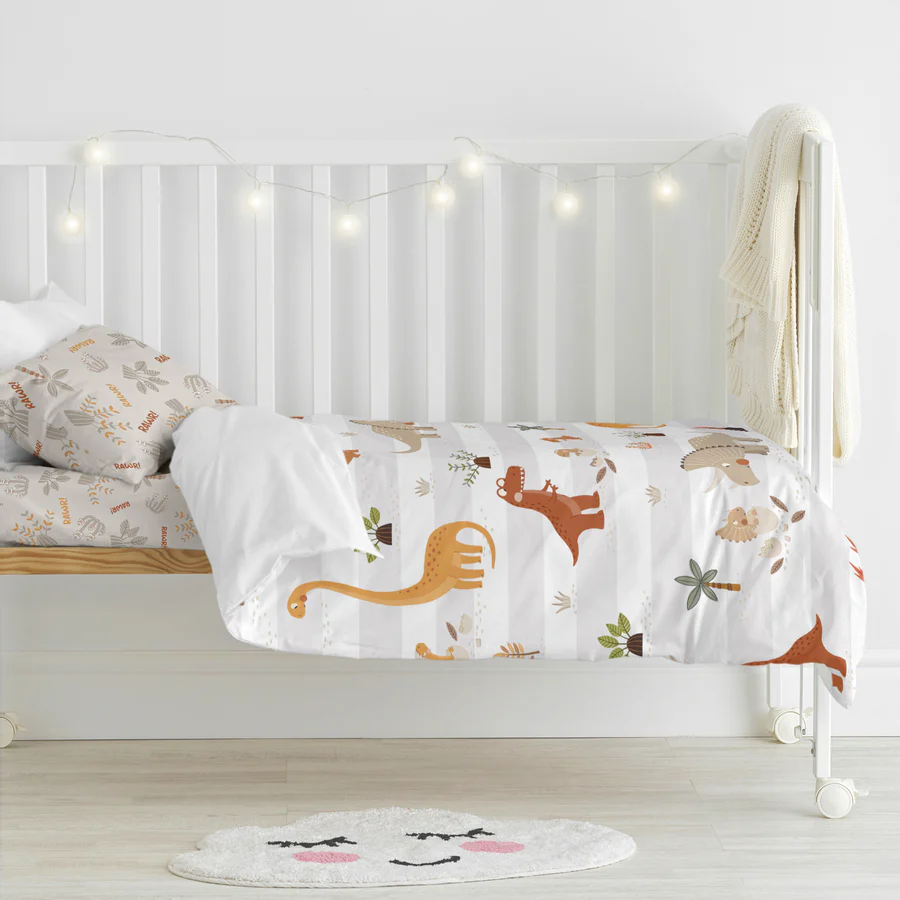 PARURE LETTO IN COTONE A TEMA DINOSAURI PER BAMBINI 100x130 cm - immagine 2