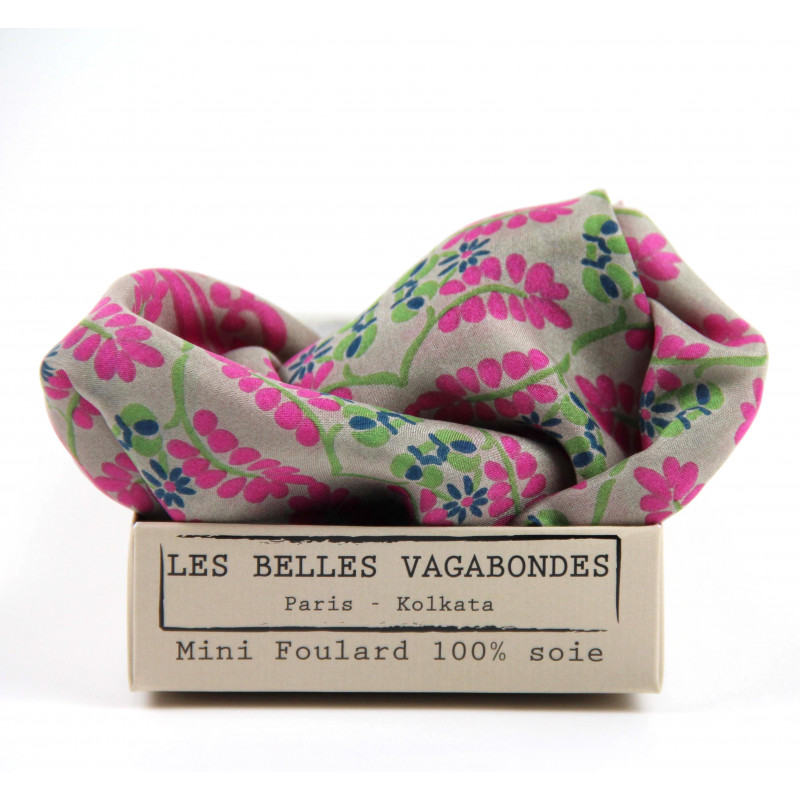 MINI FOULARD "ALBERTINE" FUCSIA | LES BELLES VAGABONDES - immagine 2
