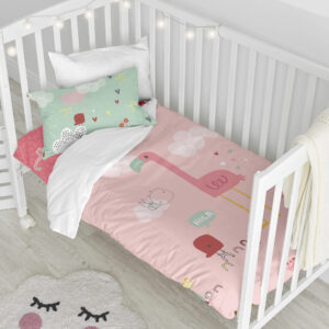 PARURE LETTO IN COTONE A TEMA FENICOTTERO PER BAMBINI 100x130 cm